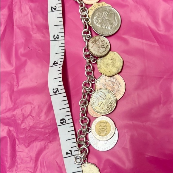 Sterling Silver 12 Coins Charm Bracelet Made In Italy - Picture 6 of 8